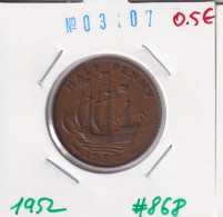 Great Britain 1/2 Penny 1952  Km#868 - C. 1/2 Penny