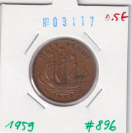 Great Britain 1/2 Penny 1959  Km#896 - C. 1/2 Penny