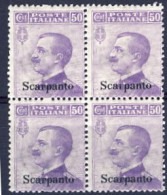 1912-Scarpanto (MNH=**) Quartina Del 50c. Violetto Michetti Cat.Sassone Euro 30 - Aegean (Scarpanto)