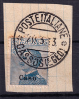 1913 (F=on Piece) POSTE ITALIANE/CASSOS (Egeo) C.2 (20.3) Completo Su Frammento  - Aegean (Caso)