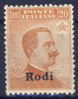 1918-Rodi (MNH=**) 20c. Effige Vittorio Emanuele,ottima Centratura Cat.Sassone E - Aegean (Rodi)