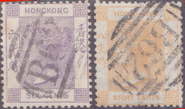 1862-Hong Kong (O=used) 6c.lilla+8c.giallo "Regina Vittoria" - Oblitérés