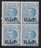 1923-Italia (MNH=**) BLP Quartina Del 25c. Con Soprastampa Litografica Del II°ti - Nuevos