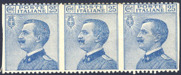 1908-Italia (MNH=**) Striscia Del 25c.Michetti Non Dentellato Verticalmente. L'e - Nuevos