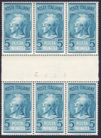 1945-Italia (MNH=**) Sestina Posta Pneumatica L.5 Azzurro Con Interspazio Di Gru - Neufs