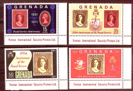 1971-Grenada (MNH=**) S.4v."anniversario Del Servizio Postale,francobollo Su Fra - Grenada (...-1974)