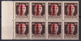 1944 (MNH=**) R.S.I. IMPERIALE Sopr.blocco Otto C.30 SOPRASTAMPA CAPOVOLTA (Sass - Neufs