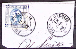1863-(F=on Piece) PIEVE D'ONEGLIA C.2 Con Rosetta (18.8) Su Frammento Affrancato - Marcophilia