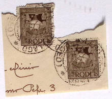 1936-LERO PORTOLAGO/(EGEO) (F=on Piece) C.2 (26.11) Su Frammento Affrancato Rodi - Egeo (Lero)