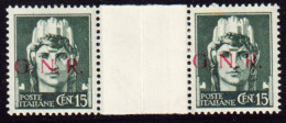 1944-Italia GNR (MNH=**) Coppia 15c. Tiratura Di Brescia Con Interspazio Di Grup - Marcophilie