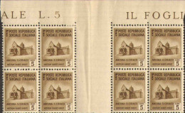 1944-Italia (MNH=**) Blocco Di Otto Del 20c.Monumenti Distrutti Con Interspazio  - Neufs