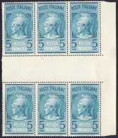 1945-Italia (MNH=**) Sestina Posta Pneumatica L.5 Azzurro Con Interspazio Di Gru - Neufs