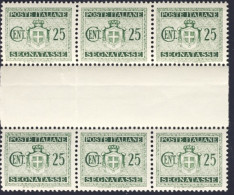 1945-Italia (MNH=**) Sestina Segnatasse 25c.verde Senza Filigrana Con Interspazi - Neufs