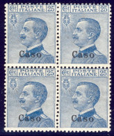 1912-Caso (MNH=**) Quartina 25c. Michetti Cat.Sassone Euro 15 - Egeo (Caso)