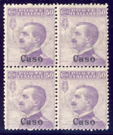 1912-Caso (MNH=**) Quartina 50c. Michetti Cat.Sassone Euro 15 - Egeo (Caso)