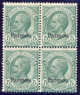 1912-Patmo (MNH=**) Quartina 5c. Leoni Cat.Sassone Euro 50 - Aegean (Patmo)