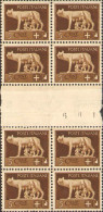 1929-Italia (MNH=**) Blocco Di Otto Del 5c.Imperiale Con Interspazio Di Gruppo - Mint/hinged