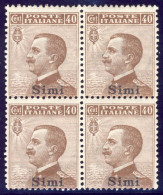 1912-Simi (MNH=**) Quartina 40c. Michetti Cat.Sassone Euro 15 - Aegean (Simi)