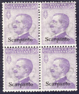 1912-Scarpanto (MNH=**) Quartina 50c. Michetti Cat.Sassone Euro 30 - Egée (Scarpanto)