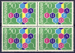 1960-Liechtenstein (MNH=**) S.1v."Europa Cept" In Quartina Con Ottima Centratura - Nuovi