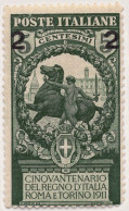 1913-Italia (MLH=*)2 Su 5c.verde Con TL (light Hinge) Cinquantenario Dell'unità  - Mint/hinged