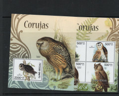 BIRDS - GUINEA BISSAU -2012 - OWLS SHEETLET OF 4 + SOUVENIR SHEET MINT NEVER HINGED - Uilen