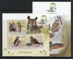 BIRDS - MADAGASCAR  -2017 - OWLS SHEETLET OF 4 + SOUVENIR SHEET MINT NEVER HINGED - Uilen