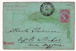 Carta Bilhete 1891 Campinas Brasil Brésil Brazil Casa Da Moeda Pinhal Postal Stationery - Enteros Postales