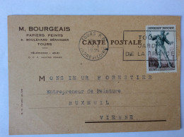 M.BOURGEAIS Papiers Peints, 6 Boulevard Béranger, Tours - Circulée 1954 - Autres & Non Classés