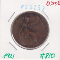 Great Britain 1 Penny 1921  Km#810 - D. 1 Penny