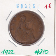 Great Britain 1 Penny 1922  Km#810 - D. 1 Penny