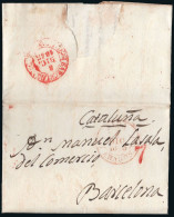 Huesca - Prefilatelia - Jaca PE 6 - 1843 - Carta A Barcelona + Porteo "7" - ...-1850 Prefilatelia