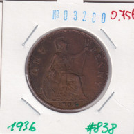 Great Britain 1 Penny 1936  Km#838 - D. 1 Penny