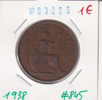 Great Britain 1 Penny 1938  Km#845 - D. 1 Penny