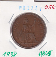 Great Britain 1 Penny 1938  Km#845 - D. 1 Penny