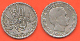 Uruguay 50 Centesimos 1943 Josè G. Artigas Silver Coin South America - Uruguay