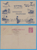 CARTE POSTALE - ENTIER POSTAL 40 C. PAIX - EXPOSITION PHILATELIQUE VITTEL 12-15 AOUT 1934 - - Bijgewerkte Postkaarten  (voor 1995)