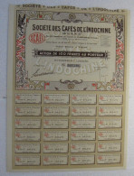 Société Des Cafés De L’Indochine 1926 Siège Sociale Saigon , . Action De 100 Francs Au Porteur - Azië