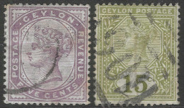 Ceylon. 1886 QV. 5c, 15c Used SG 195, 196. M7028 - Ceylan (...-1947)