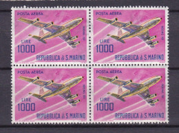 1964 San Marino Saint Marin AEREO 1000 LIRE 4 Serie Aeree MNH** In Quartina Air Mail Airplanes Block 4 - Unused Stamps