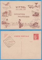 CARTE POSTALE - ENTIER POSTAL 90 C. PAIX - EXPOSITION PHILATELIQUE VITTEL 12-15 AOUT 1934 - - Bijgewerkte Postkaarten  (voor 1995)