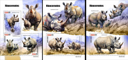 Guinea Bissau 2023, Animals, Rhino, 4val In BF+2BF - Rhinozerosse