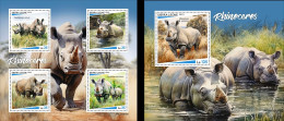 Sierra Leone 2023, Animals, Rhino, 4val In BF +BF - Rhinozerosse