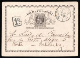 Brazil 1885 Postal Stationery Card Emperor D. Pedro II 20 Réis Shipped In Rio De Janeiro Cancel "1ª." - Enteros Postales