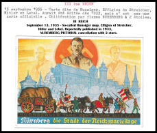 GERMANY DEUTSCHE REICH 13 SEP 1935 THIRD Reich Propagandakarte 1935 Hitler Streicher Und Liebel Vor HK-Sonne, Nürnberg - War 1939-45