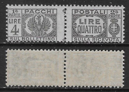 Italia Italy 1945 Luogotenenza Pacchi Postali Senza Fasci L4 Sa N.PP63 Nuovo Integro MNH ** - Postal Parcels