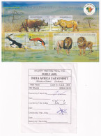 Security Packing Label Of India MNH 2015 Miniature, MS Africa Summit, Animal. Lion, Rhino, Black Buck - Rhinozerosse