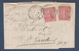 10c Semeuse Lignée X 2 Perforés B C Sur Lettre SAUREL . COSTE & Cie - Storia Postale