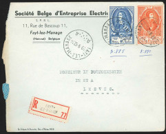 Belgique - L. Entête "Soc.Belge D'Entreprise Electrique" Recom. Affr. N°885+881 Càd FAYT-LEZ-MANAGE/1952 Pour LESVES - Covers & Documents