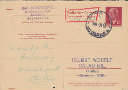 DDR P 65aA Pieck Antwortkarte Aus BEOGRAD 8.11.1958 Nach Calau / Niederlausitz - Altri & Non Classificati